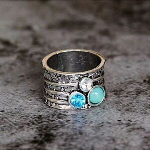 Vintage Pattern Multilayer Inlaid Faux Gemstone Finger Ring